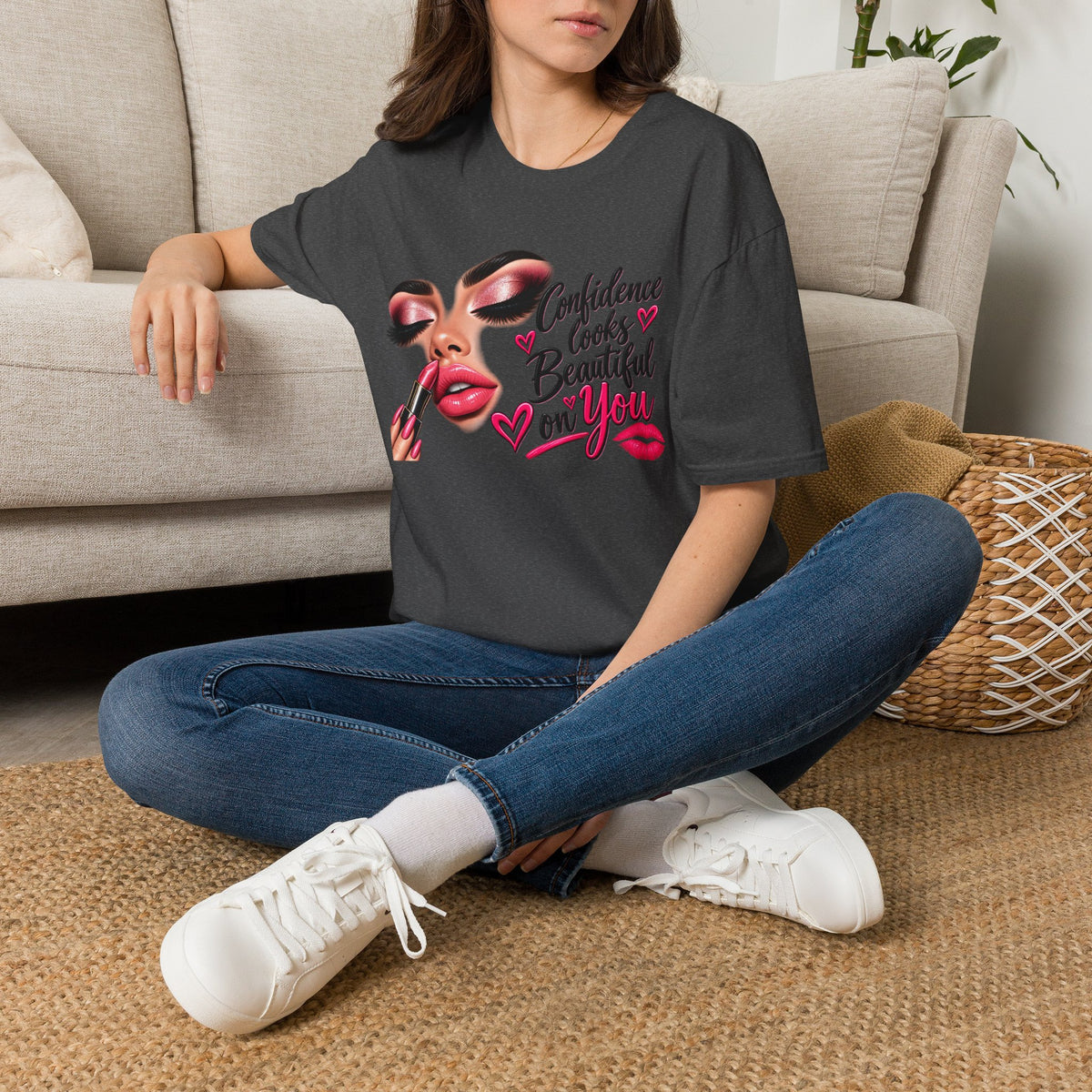 T-Shirt — "Confidence Looks Beautiful on You" Glam Makeup Graphic