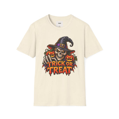 Halloween Skull Witch T-Shirt — "Trick or Treat" Pumpkin Tee