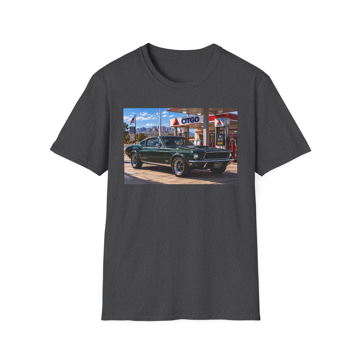 Classic Mustang Gas Station Tee — Retro Muscle Car T-Shirt