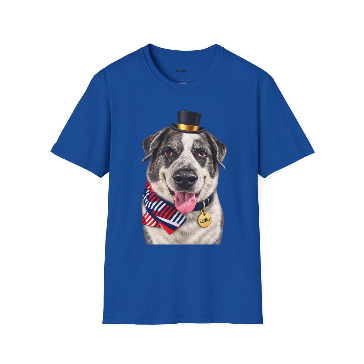 Patriotic Pup Tee — Dog with Top Hat & American Flag Bandana