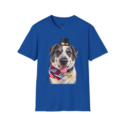 Patriotic Pup Tee — Dog with Top Hat & American Flag Bandana