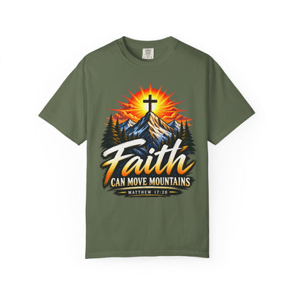 Faith Can Move Mountains T-Shirt | Christian Cross Mountain Graphic