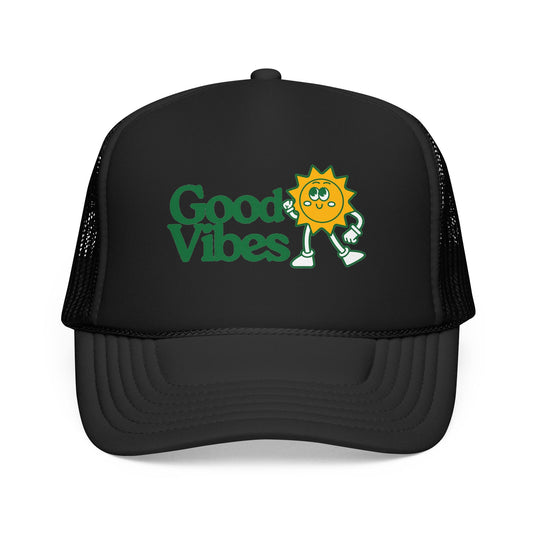 Good Vibes Sun Trucker Hat — Retro Sunny Graphic Foam Cap