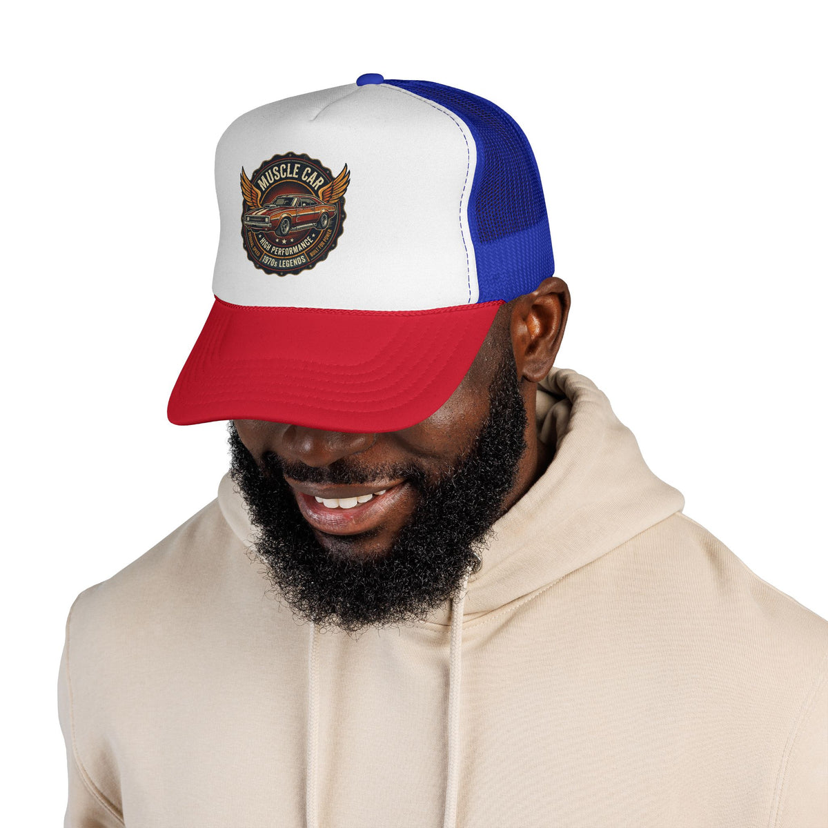 Muscle Car Emblem Trucker Cap | Vintage Hotrod Logo