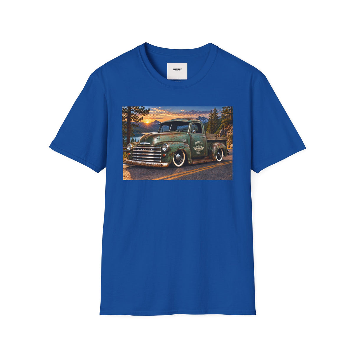 Vintage Green Pickup Truck T-Shirt — Retro Rustic Sunset Road Tee