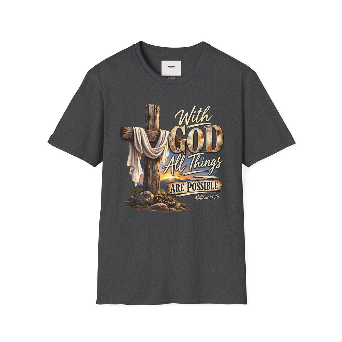With God All Things Are Possible T‑Shirt — Christian Cross Faith Shirt