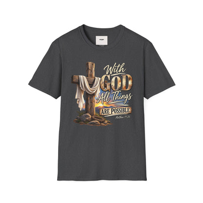 With God All Things Are Possible T‑Shirt — Christian Cross Faith Shirt