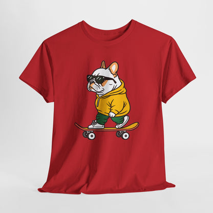 Skateboarding French Bulldog T‑Shirt – Cute Bulldog on Skateboard Graphic Tee