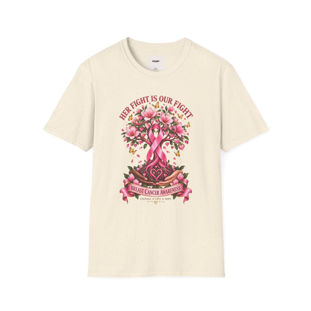Breast Cancer Awareness T-Shirt – “Her Fight Is Our Fight” Pink Ribbon Floral Tee