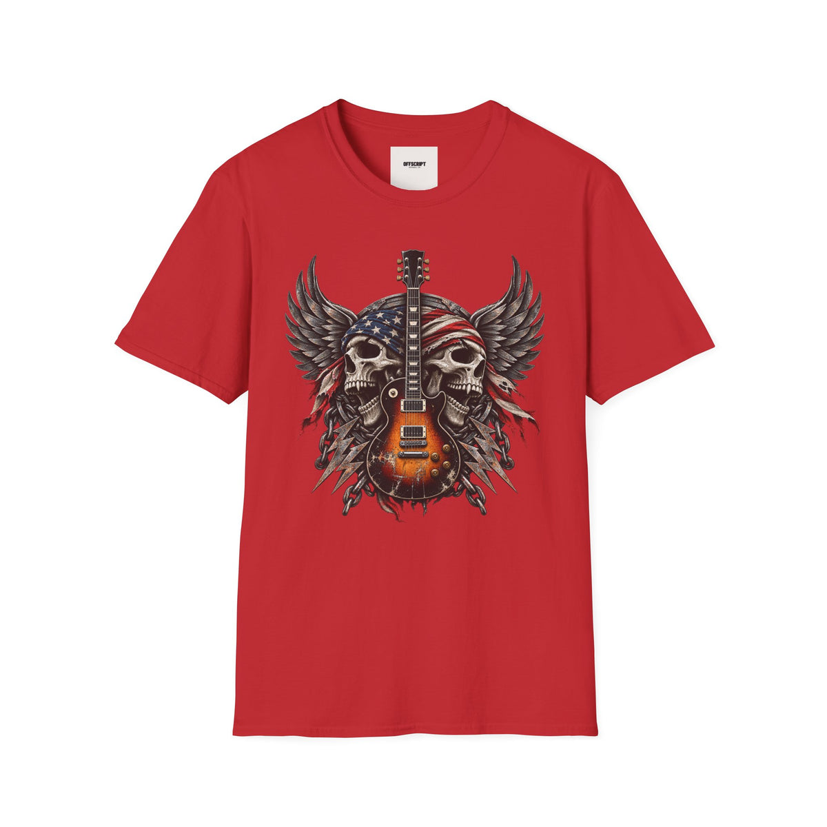 American Skull Guitar T-Shirt — Patriotic Rock Music Tee