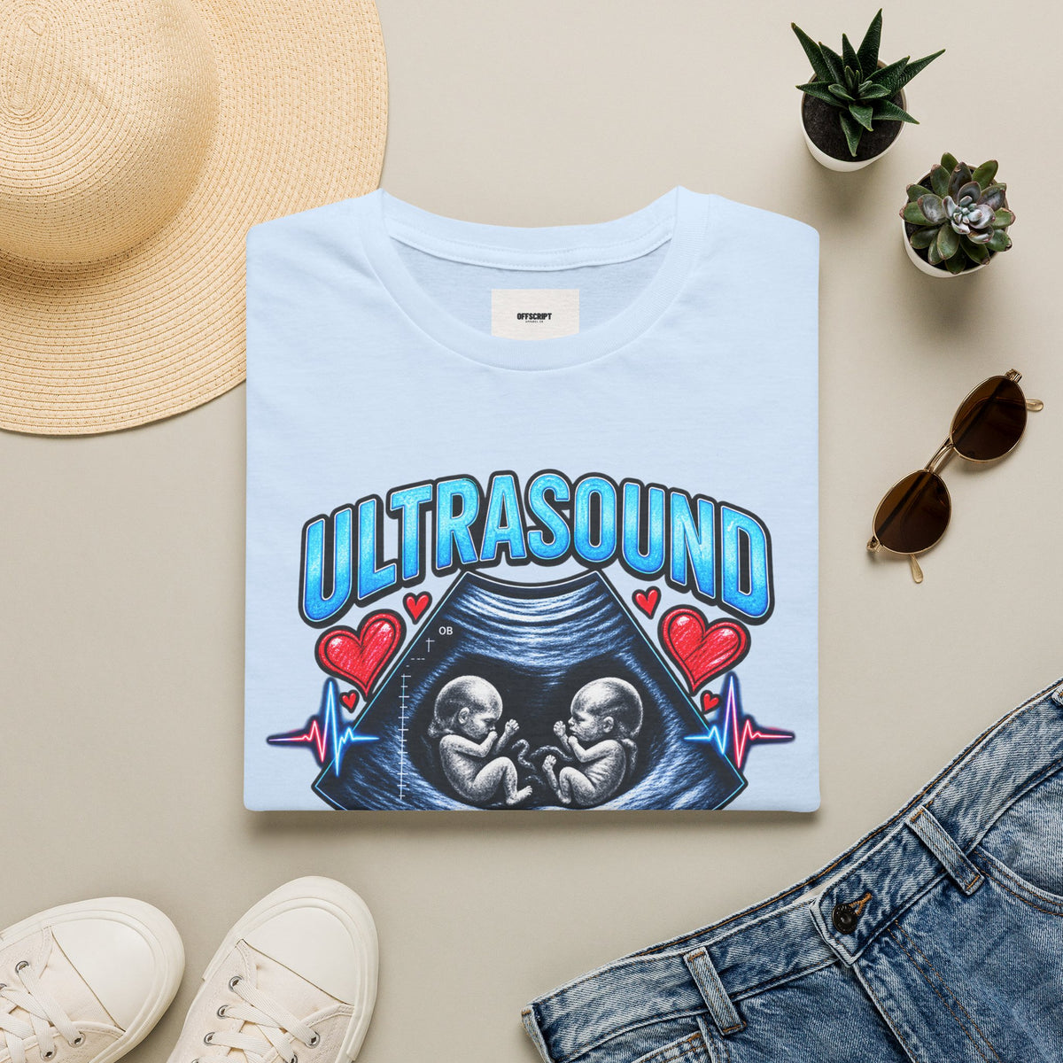 Ultrasound Twins T‑Shirt — Tiny Humans Big Hearts Pregnancy Tee