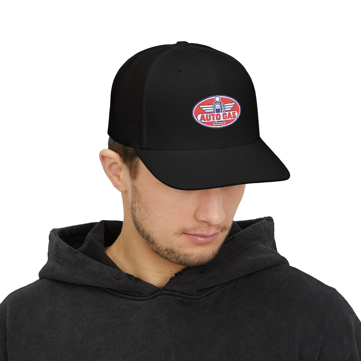 Auto Gas Vintage Trucker Cap — Retro Petrol Logo Snapback