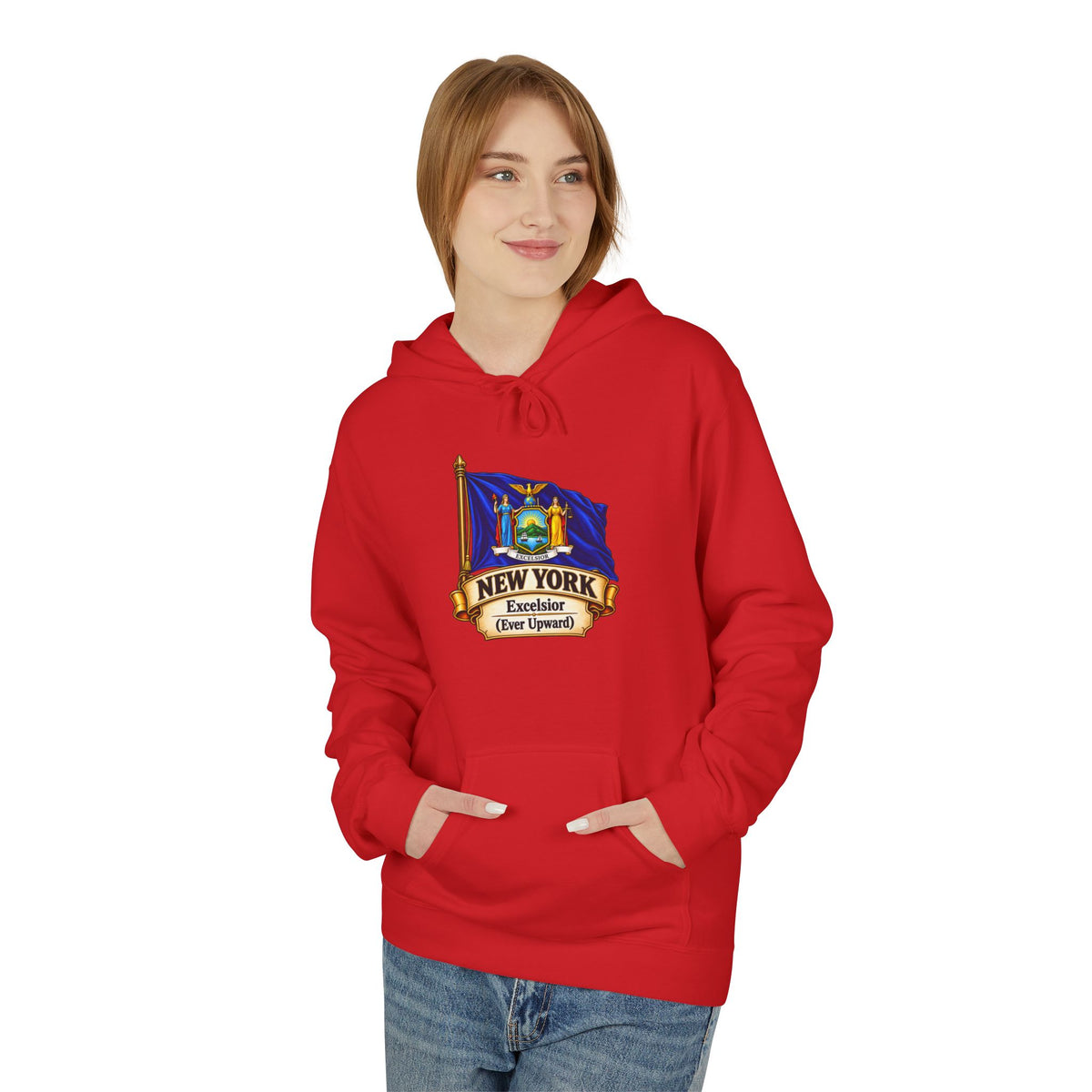 New York State Flag Hoodie – "Excelsior (Ever Upward)" Graphic Pullover