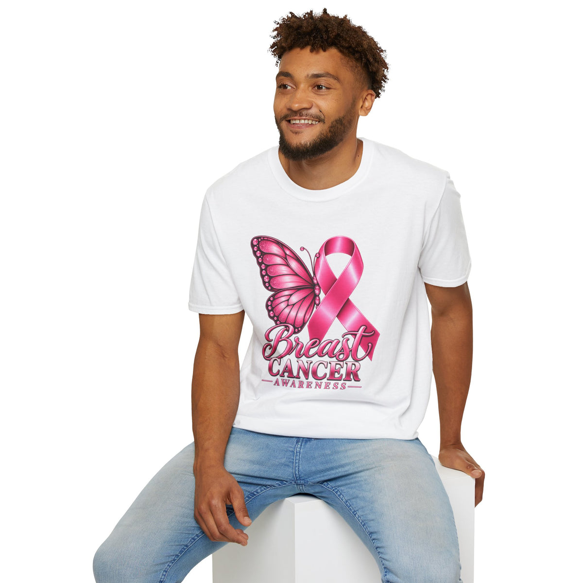 Pink Ribbon Butterfly Breast Cancer Awareness T-Shirt | Support Ribbon Tee