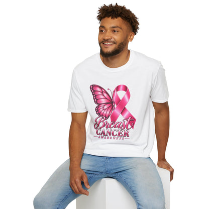 Pink Ribbon Butterfly Breast Cancer Awareness T-Shirt | Support Ribbon Tee