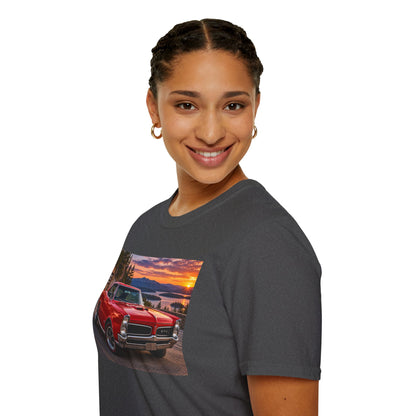 Classic Red Muscle Car T-Shirt — Vintage Pontiac Sunset Driving Tee