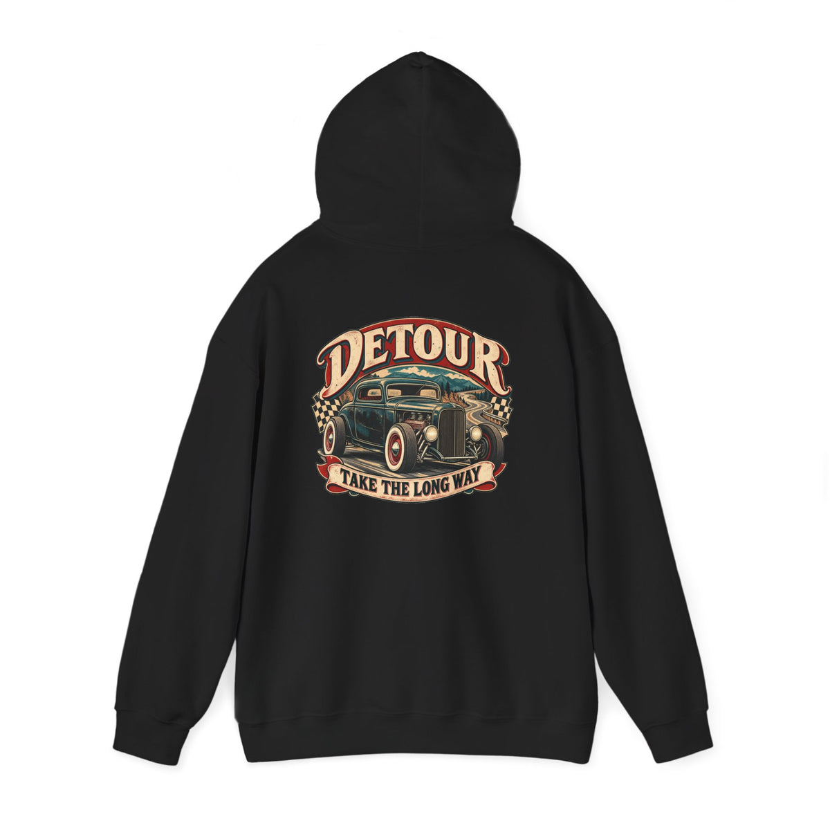 Detour Vintage Hot Rod Hoodie — "Take The Long Way" Classic Car Sweatshirt