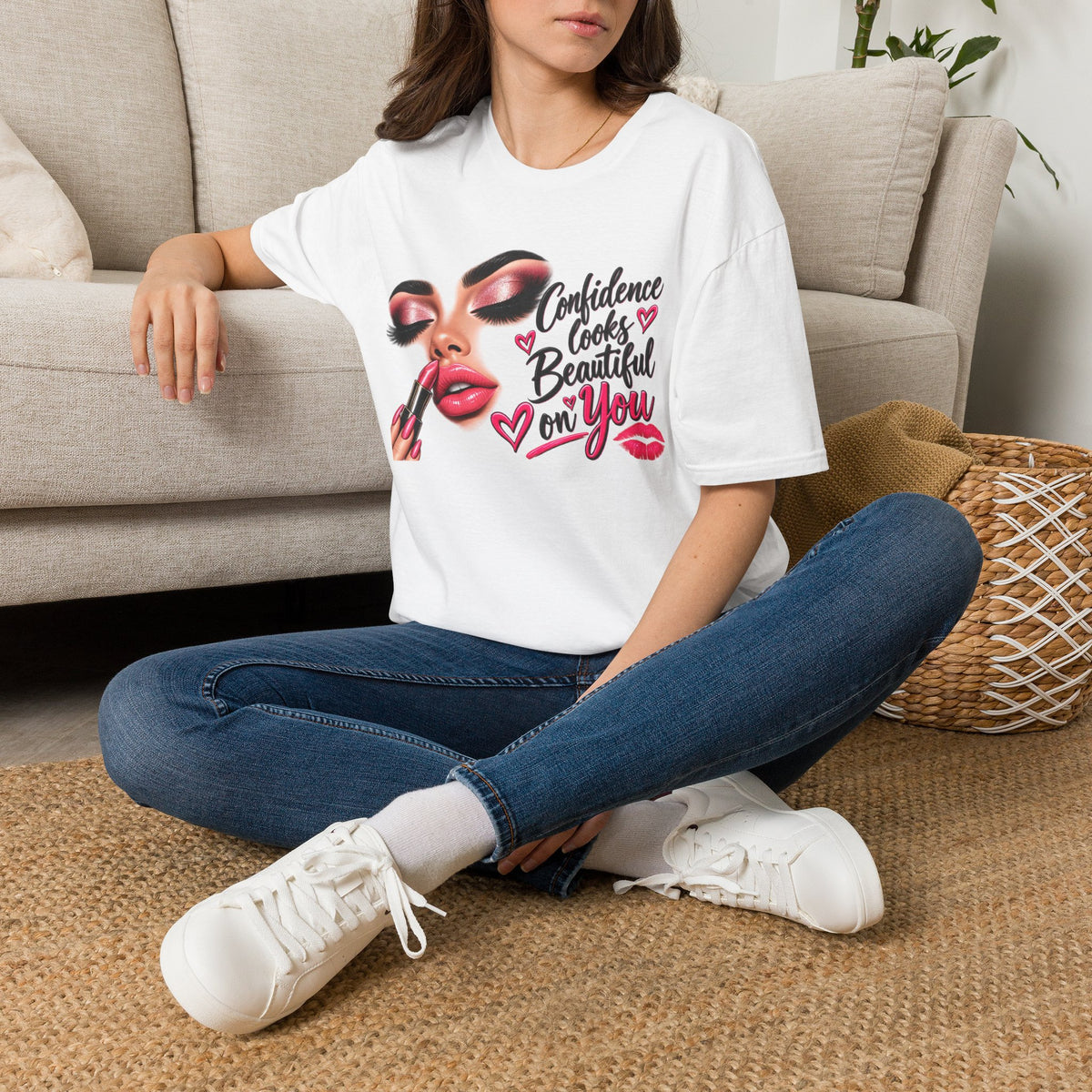 T-Shirt — "Confidence Looks Beautiful on You" Glam Makeup Graphic
