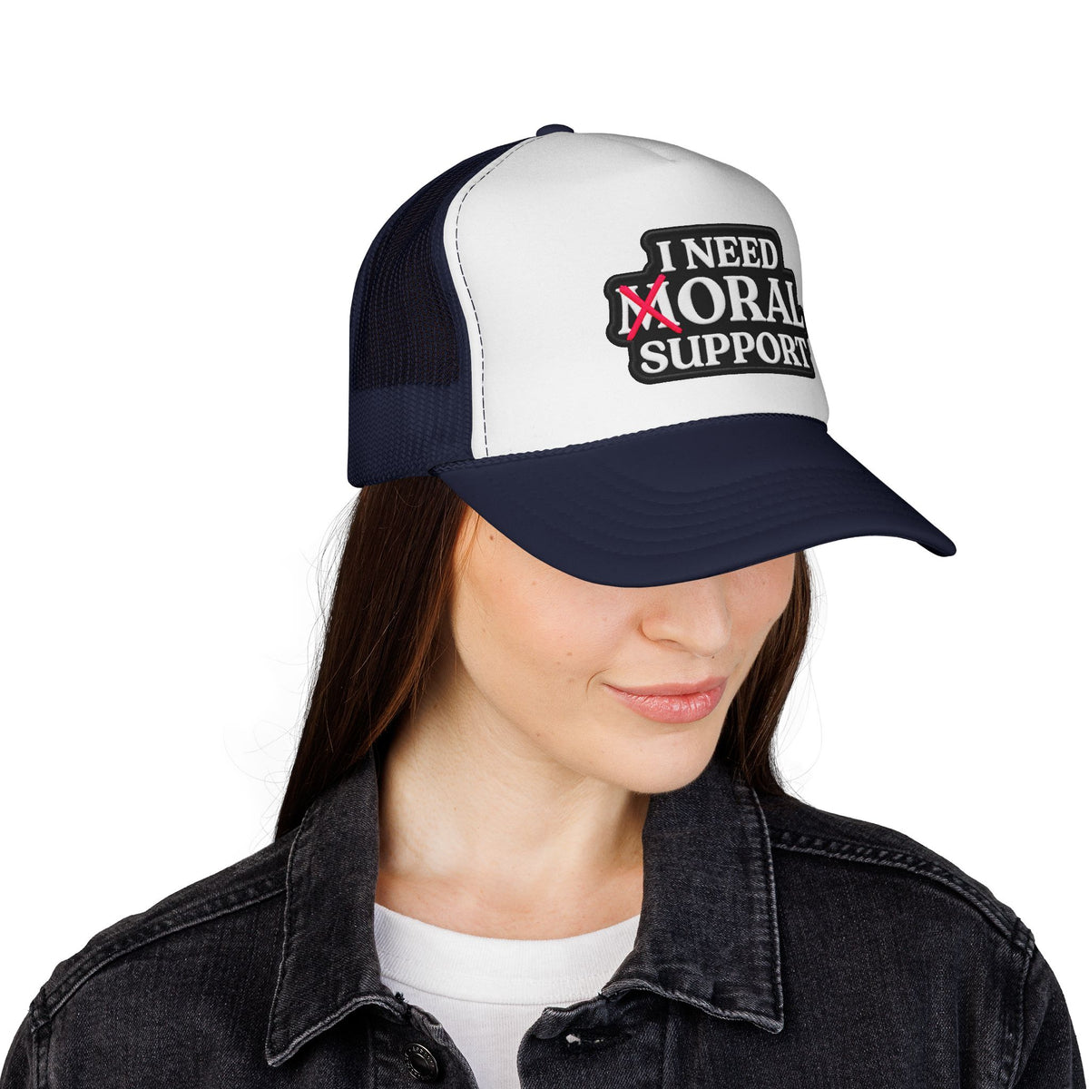 I Need Moral Support Trucker Cap — Funny Protest Patch Hat