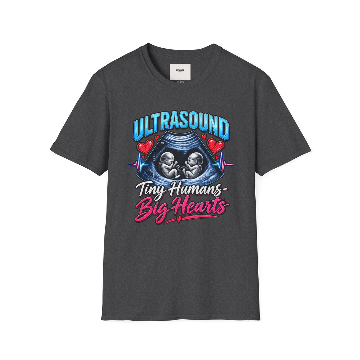 Ultrasound Twins T‑Shirt — Tiny Humans Big Hearts Pregnancy Tee