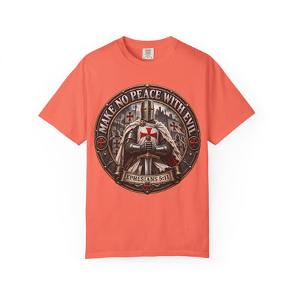 Make No Peace With Evil T-shirt | Crusader Helmet Ephesians 5:11