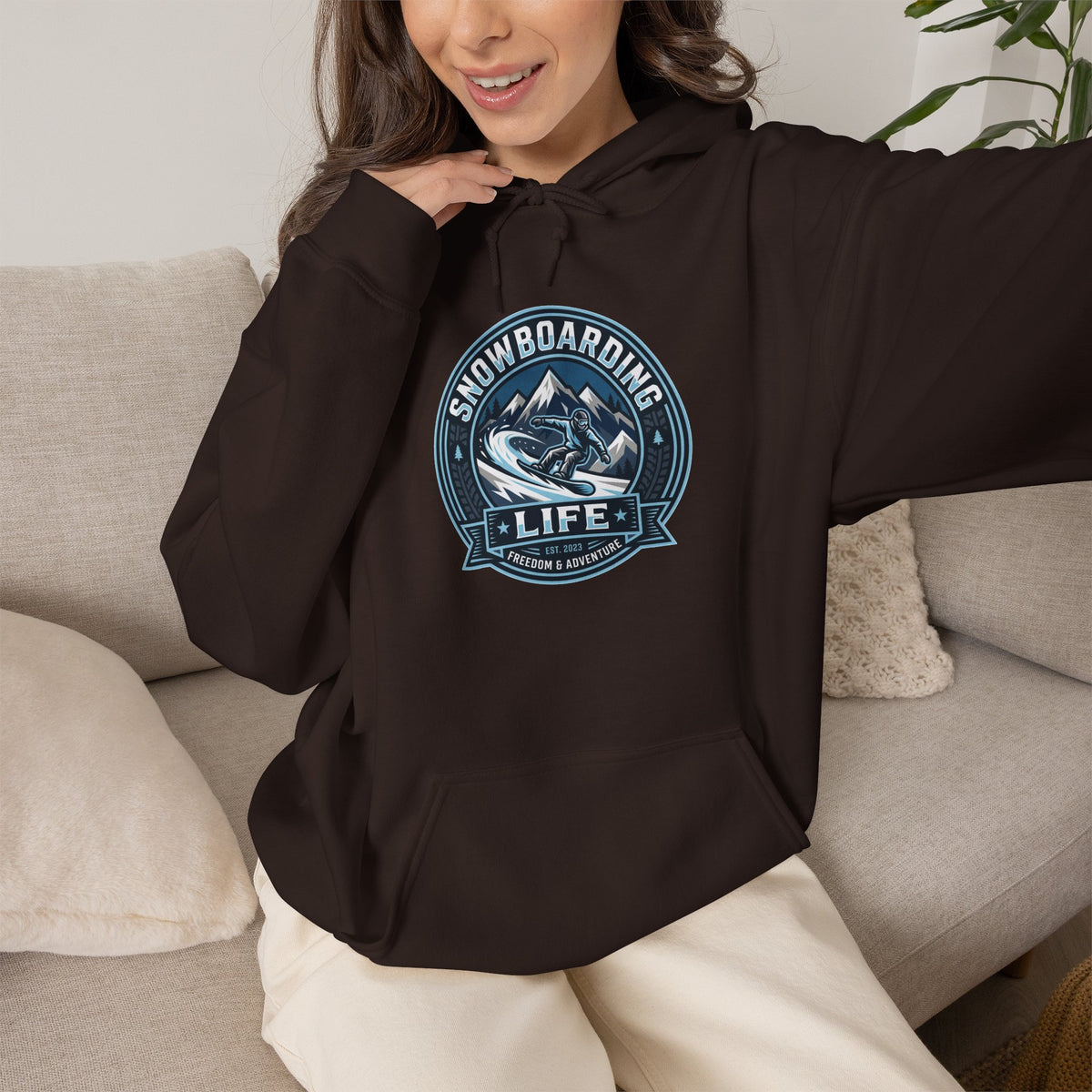 Snowboarding Hoodie – "Snowboarding Life" Graphic Pullover with Backboarder Illustration