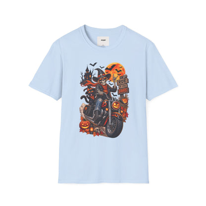 Halloween Biker Skeleton T-Shirt — "Ride If You Dare" Spooky Motorcycle Tee