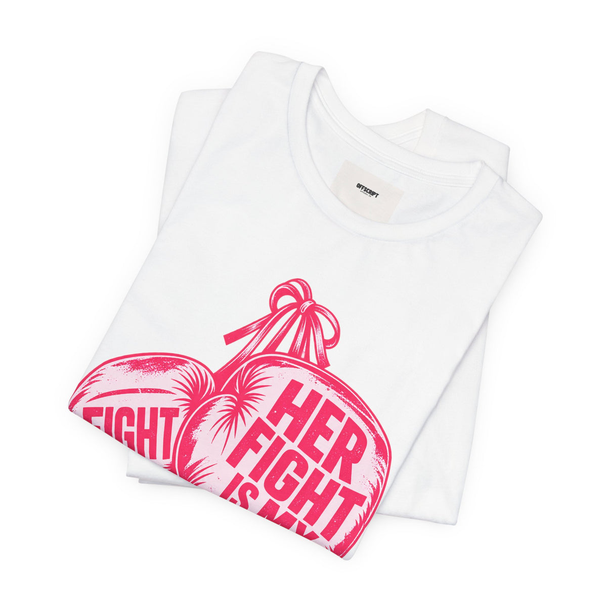 Breast Cancer Awareness Tee – “Her Fight Is My Fight” Boxing Gloves T-Shirt