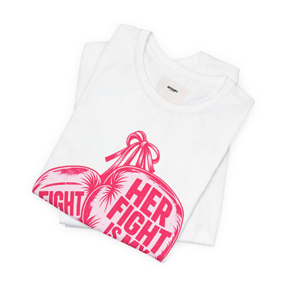 Breast Cancer Awareness Tee – “Her Fight Is My Fight” Boxing Gloves T-Shirt