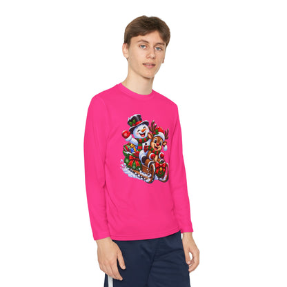 Kids' Christmas Sledding Tee — Snowman & Reindeer Holiday Long Sleeve