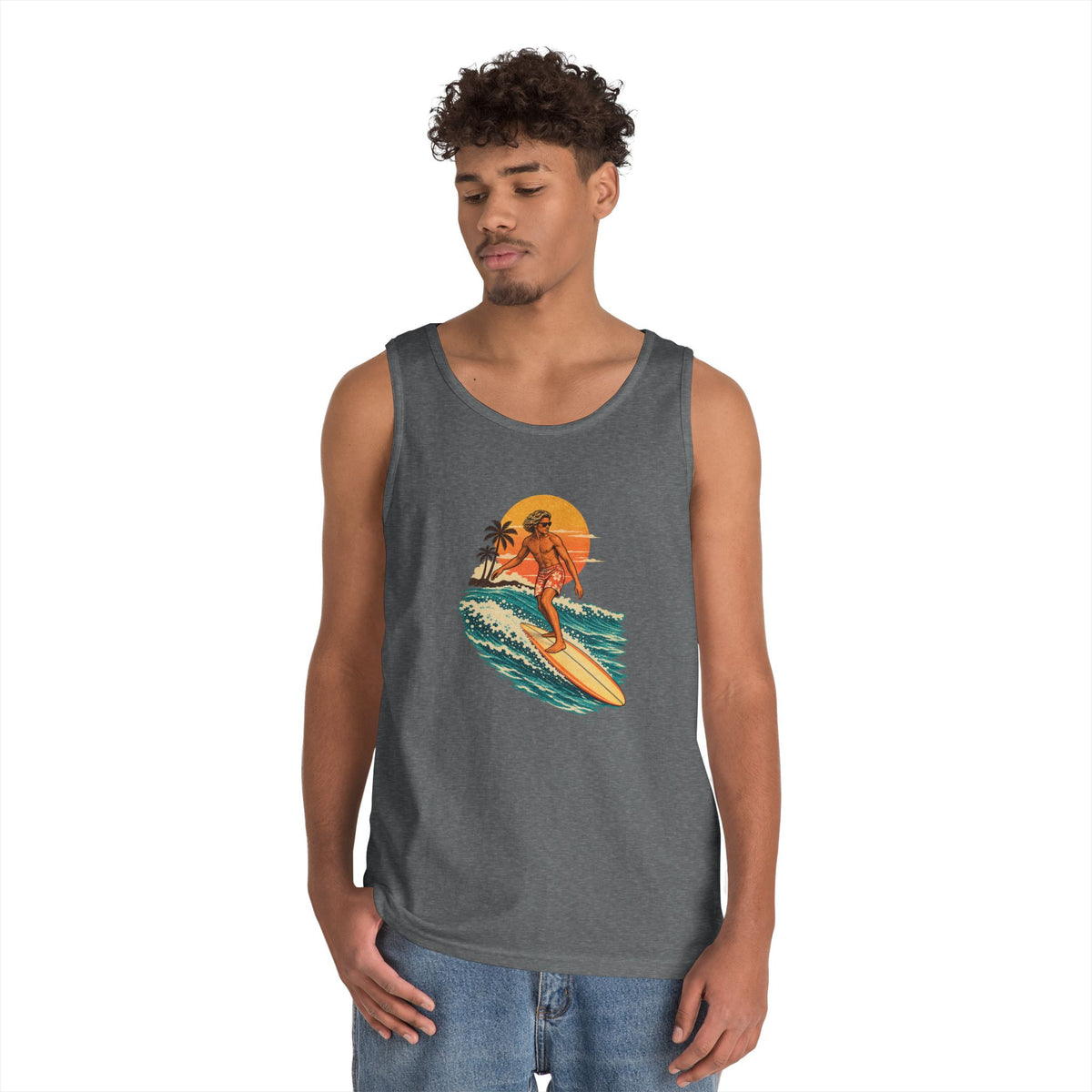 Surfing Sunset Tank — Retro Surfer Graphic Tank Top