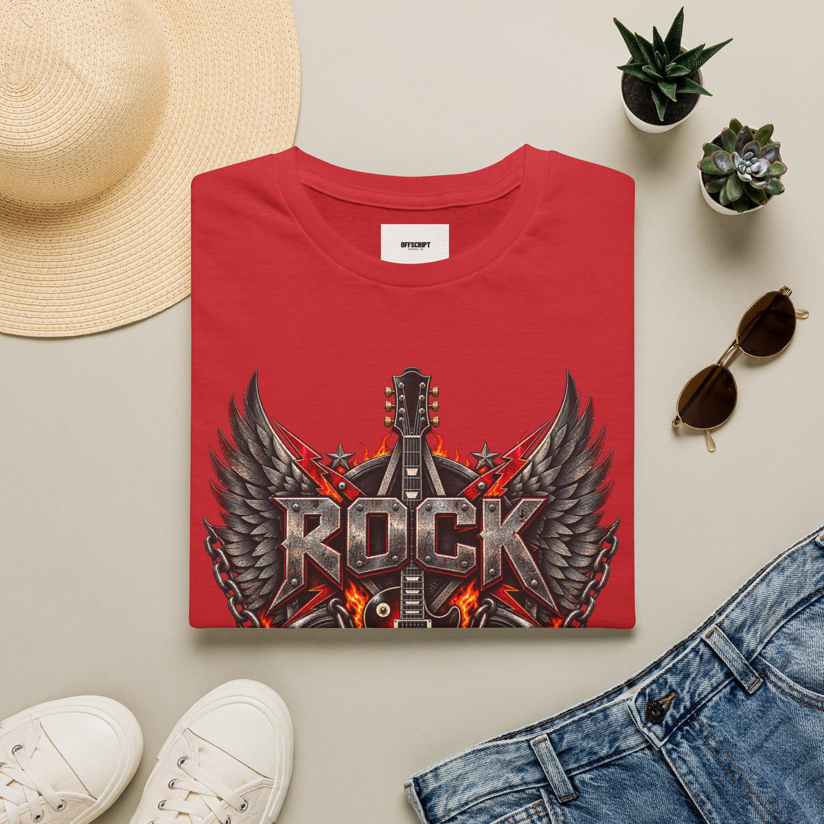 Rock Wings T‑Shirt — Vintage Guitar Flame Graphic Tee for Music Lovers