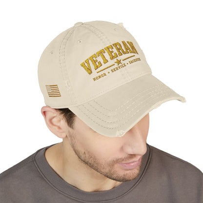 Veteran Embroidered Distressed Dad Hat — USA Honor Gratitude
