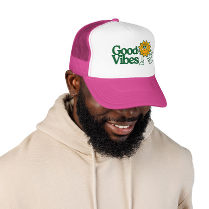 Good Vibes Sun Trucker Hat — Retro Sunny Graphic Foam Cap