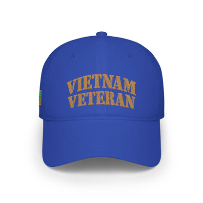 Vietnam Veteran Baseball Cap — Embroidered Gold Text Low Profile Hat for Veterans & Memorial Events