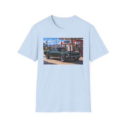 Classic Mustang Gas Station Tee — Retro Muscle Car T-Shirt