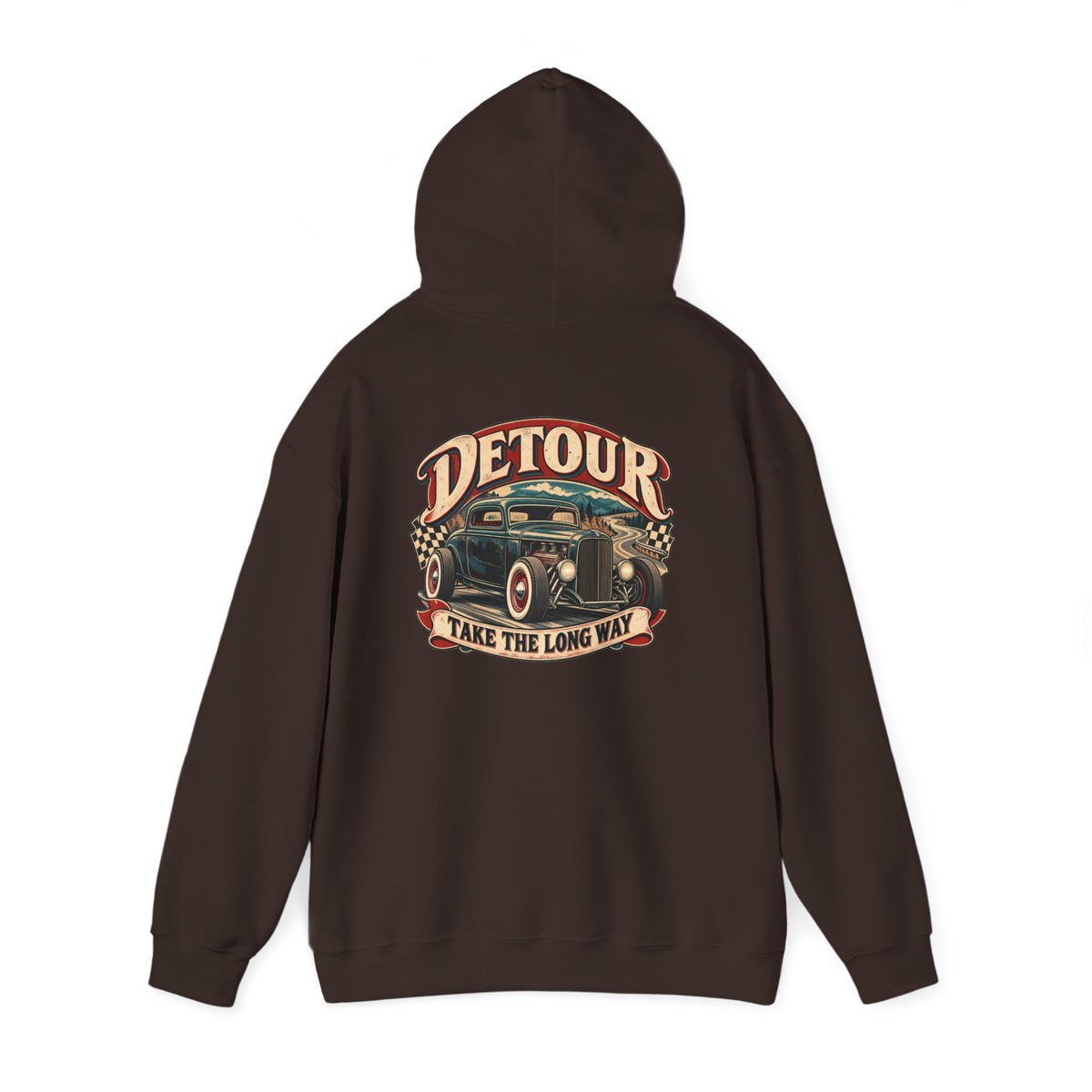 Detour Vintage Hot Rod Hoodie — "Take The Long Way" Classic Car Sweatshirt