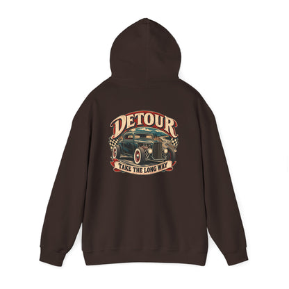Detour Vintage Hot Rod Hoodie — "Take The Long Way" Classic Car Sweatshirt