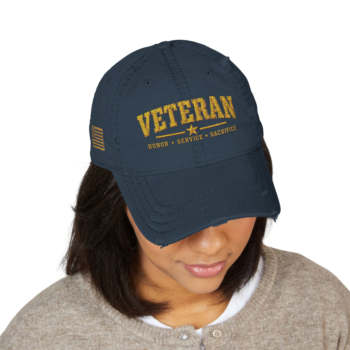 Veteran Embroidered Distressed Dad Hat — USA Honor Gratitude