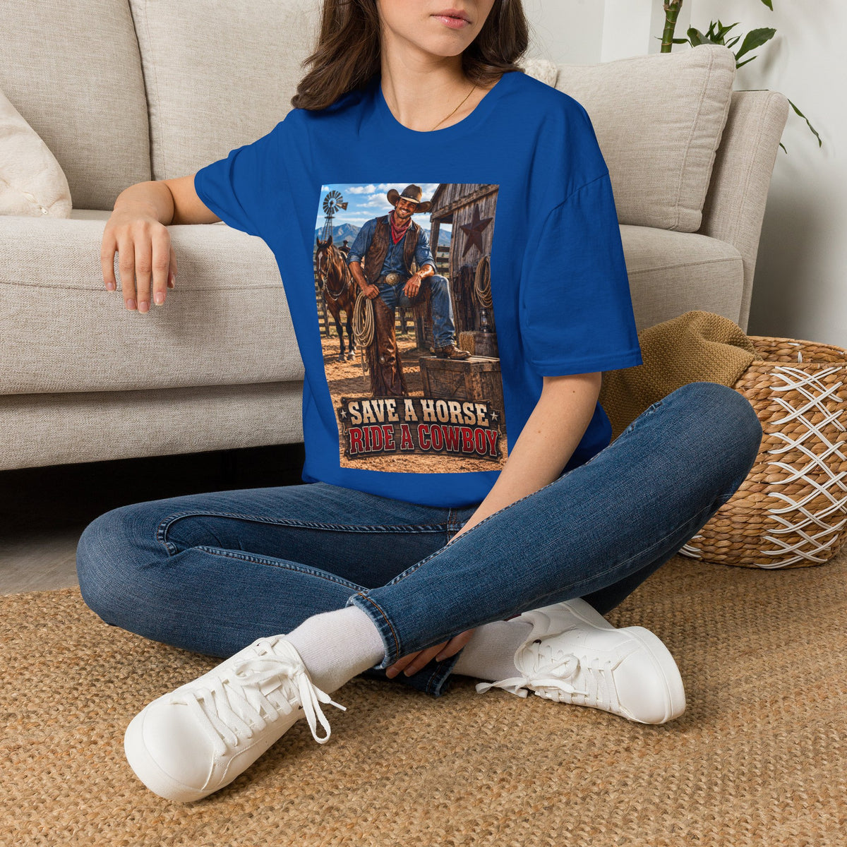 Cowboy Graphic T-Shirt — “Save a Horse, Ride a Cowboy” Western Tee