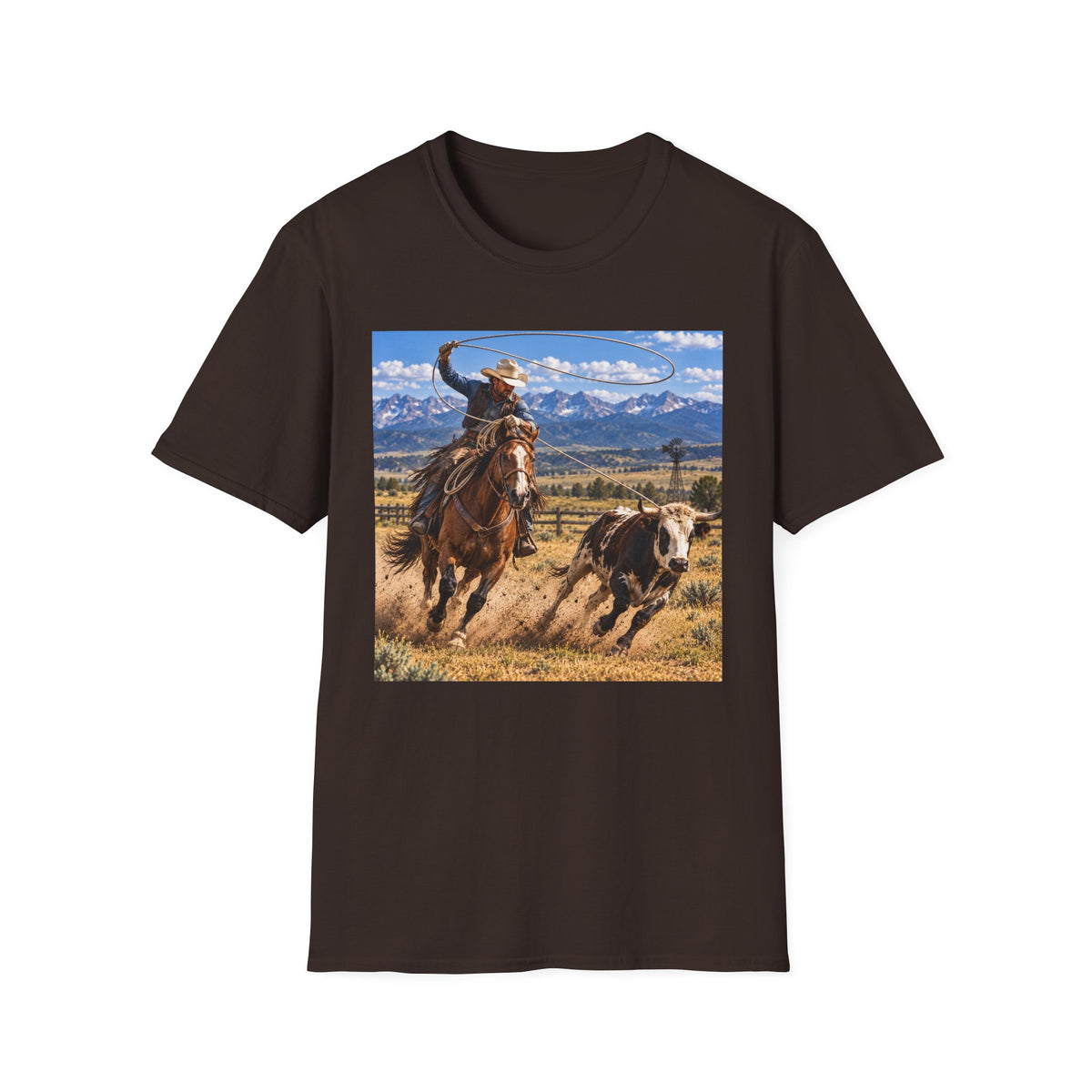 Cowboy Roping Photo T-Shirt — Western Ranch Scenic Tee