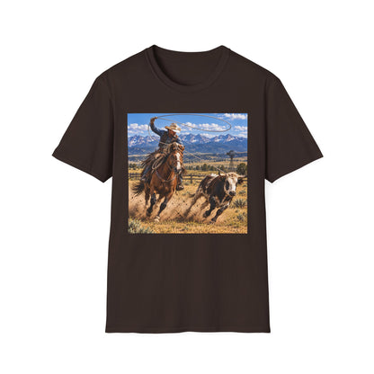 Cowboy Roping Photo T-Shirt — Western Ranch Scenic Tee