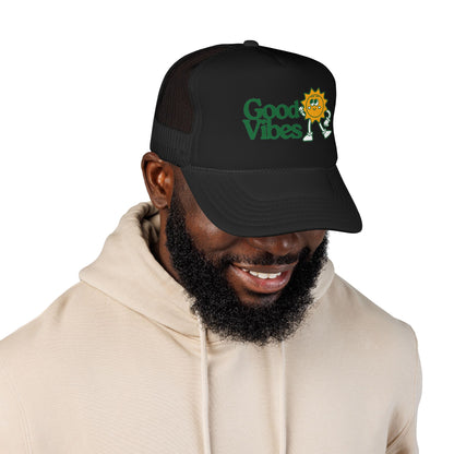 Good Vibes Sun Trucker Hat — Retro Sunny Graphic Foam Cap