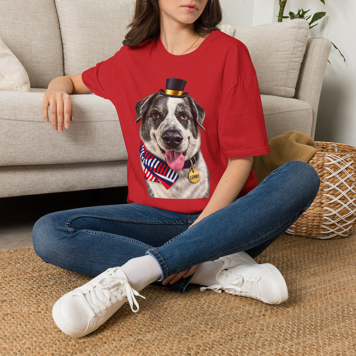 Patriotic Pup Tee — Dog with Top Hat & American Flag Bandana
