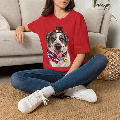 Patriotic Pup Tee — Dog with Top Hat & American Flag Bandana