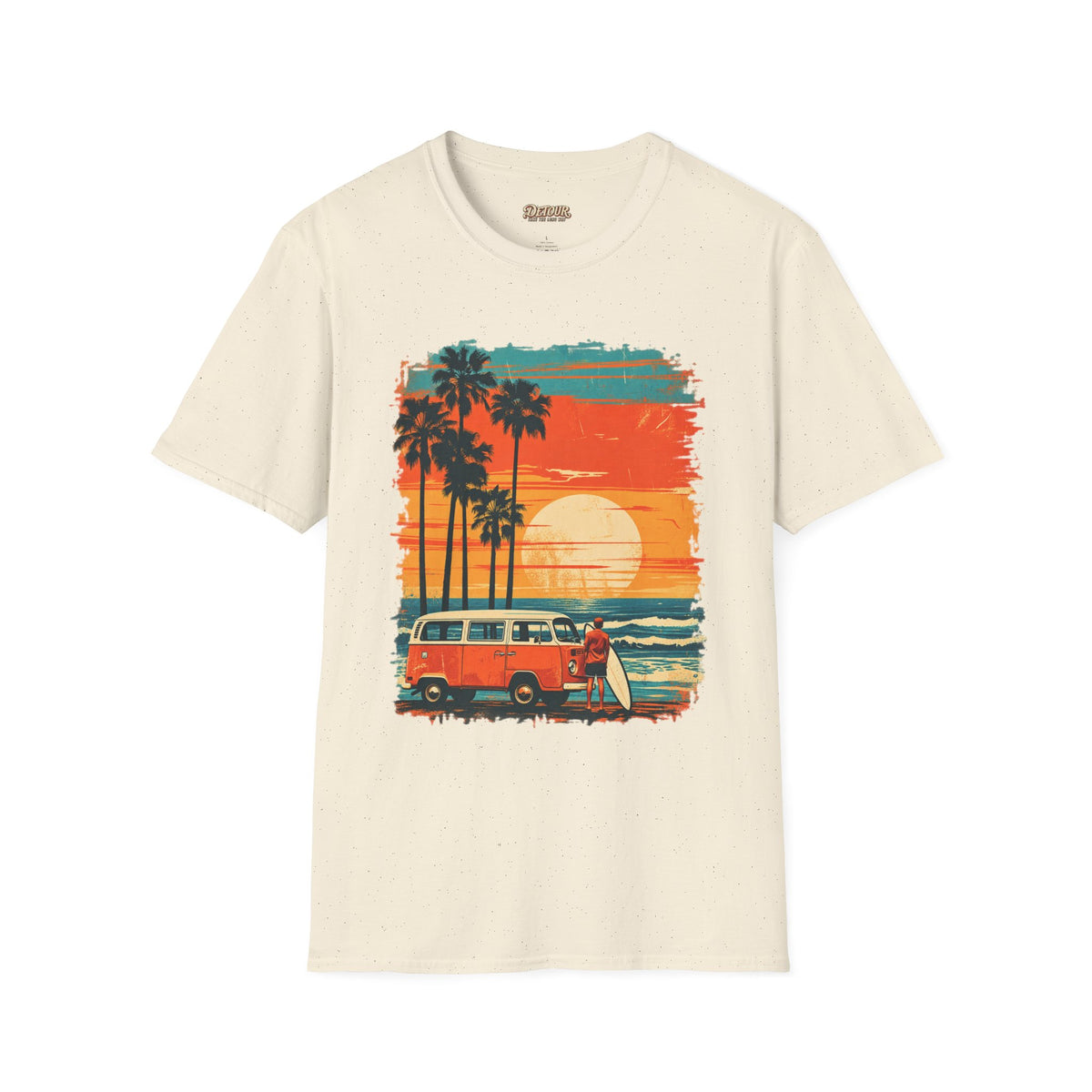 Retro Sunset Van T-Shirt – Tropical Beach Road Trip Graphic