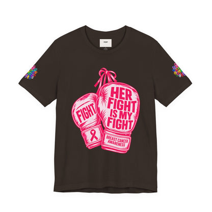 Breast Cancer Awareness Tee – “Her Fight Is My Fight” Boxing Gloves T-Shirt