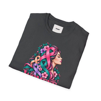 Women's Cancer Awareness T-Shirt — Pink Ribbon Floral Support Tee