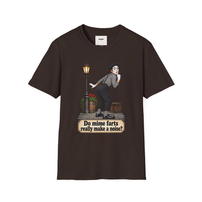 Mime Graphic T-Shirt — "Do Mime Farts Really Make a Noise?" Vintage Street Performer Tee