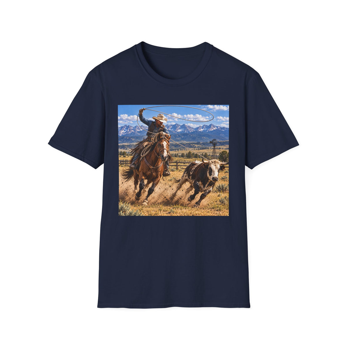 Cowboy Roping Photo T-Shirt — Western Ranch Scenic Tee